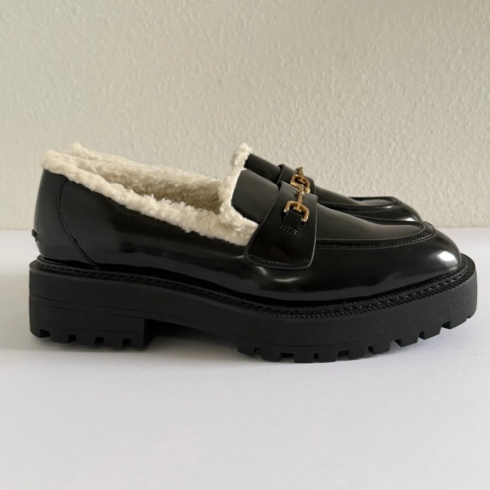 Sam Edelman‎ Laurs Cozy Lug Sole Loafer Faux Fur Black Womens US 9.5M NEW